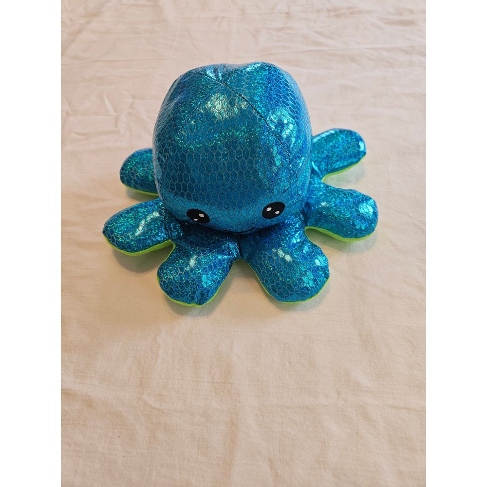 Goffa Sparkly Blue Octopus Plush Toy‎ Happy Sad Mood Flip